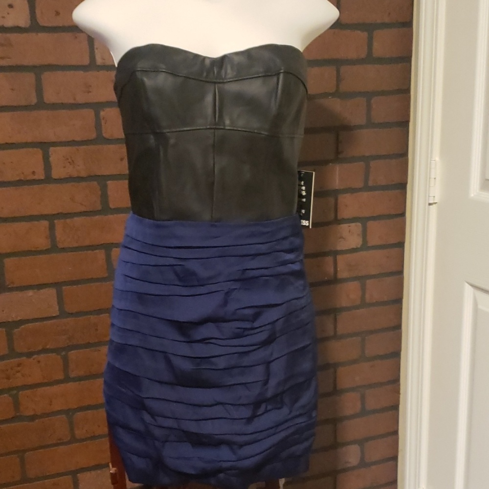 EXPRESS DRESS FAUX LEATHER AND FABRIC CONTRAST